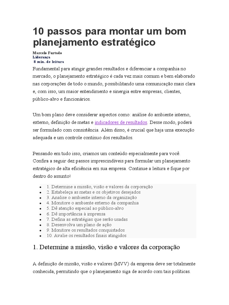 10 Passos para Planejamento Estratégico | PDF