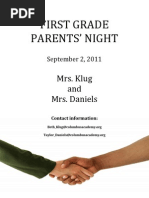 First Grade Parents' Night: Mrs. Klug and Mrs. Daniels