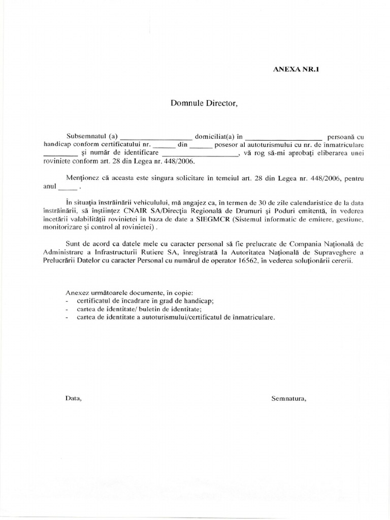 1 Cerere Rovienieta Titular Persoana Cu Handicap PDF | PDF