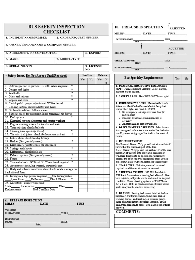 Bus Safety Checklist Bus Tire