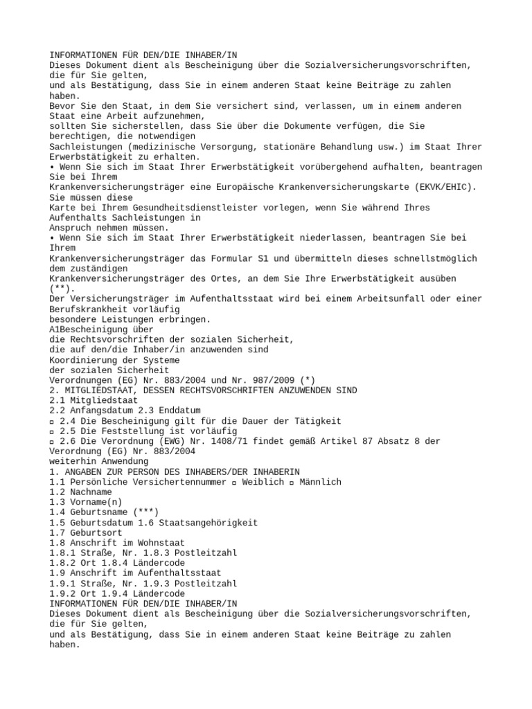 Bsv Bescheinigung A1 Pdf : Int: Formulaire A1 – QOZEP