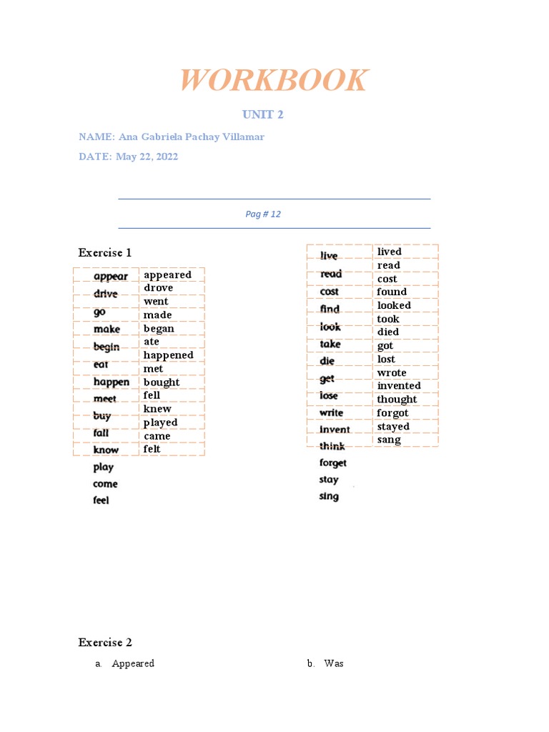 Workbook Exercises for Unit 2 | PDF