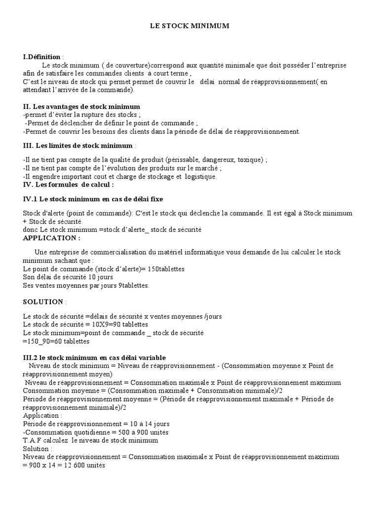 Gestion du Stock Minimum | PDF