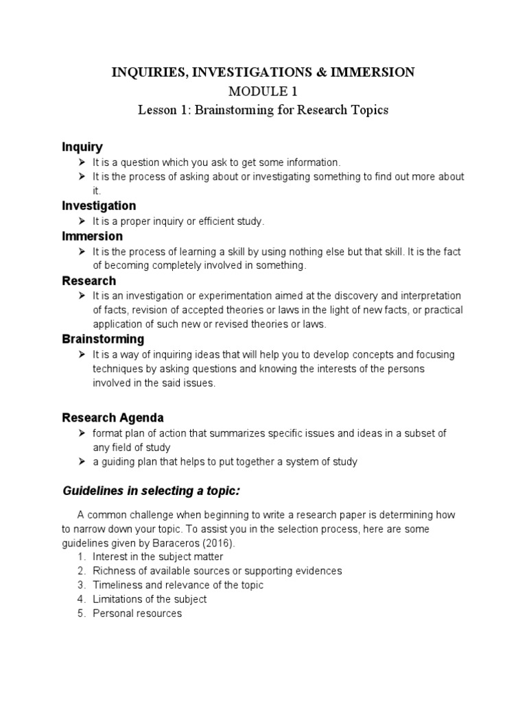 Research Topic Selection and Guidelines | PDF