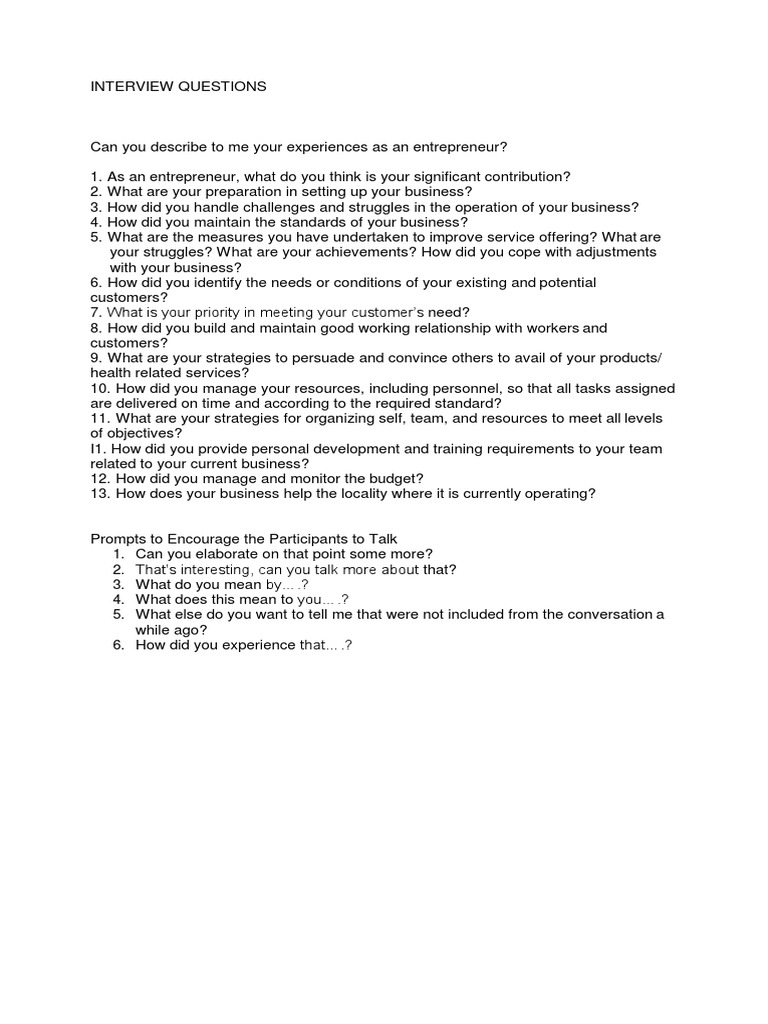 Entrepreneur Interview Questions Guide | PDF