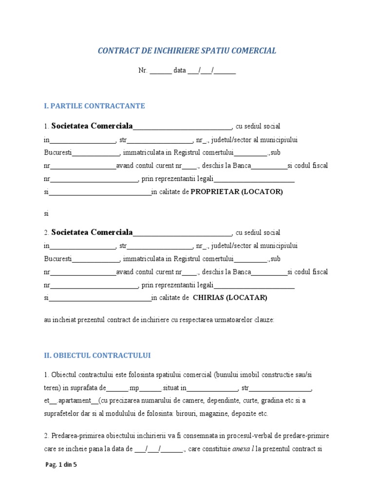 Contract de Inchiriere Spatiu Comercial | PDF