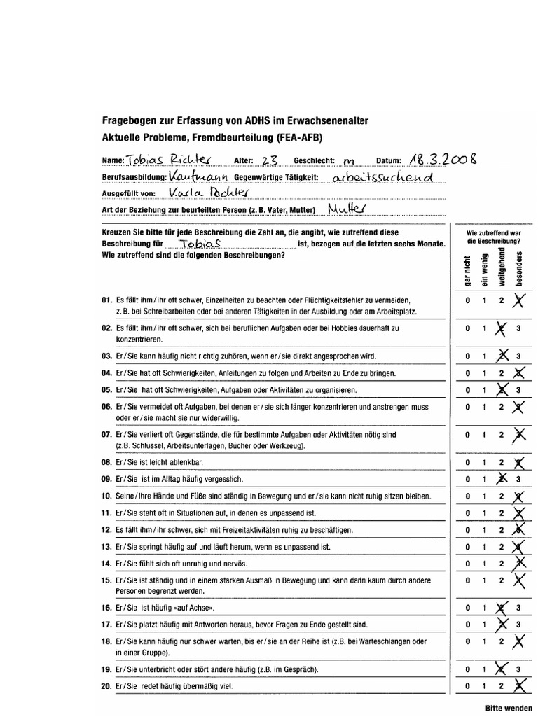 ADH Fragebogen Zur Erfassung Von ADHS Im Erwachsenenalter Aktuelle Probleme