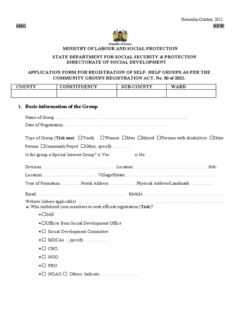 Self Help Group Registration Portal