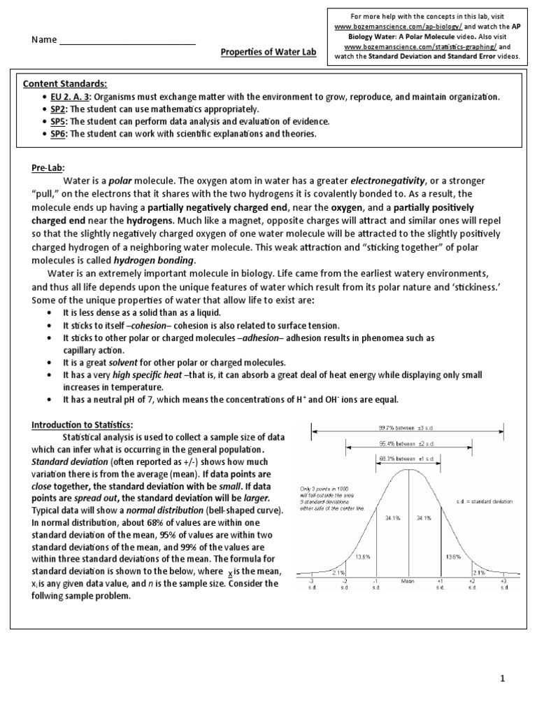 Properties of Water Lab With Stats Virtual Learning PDF