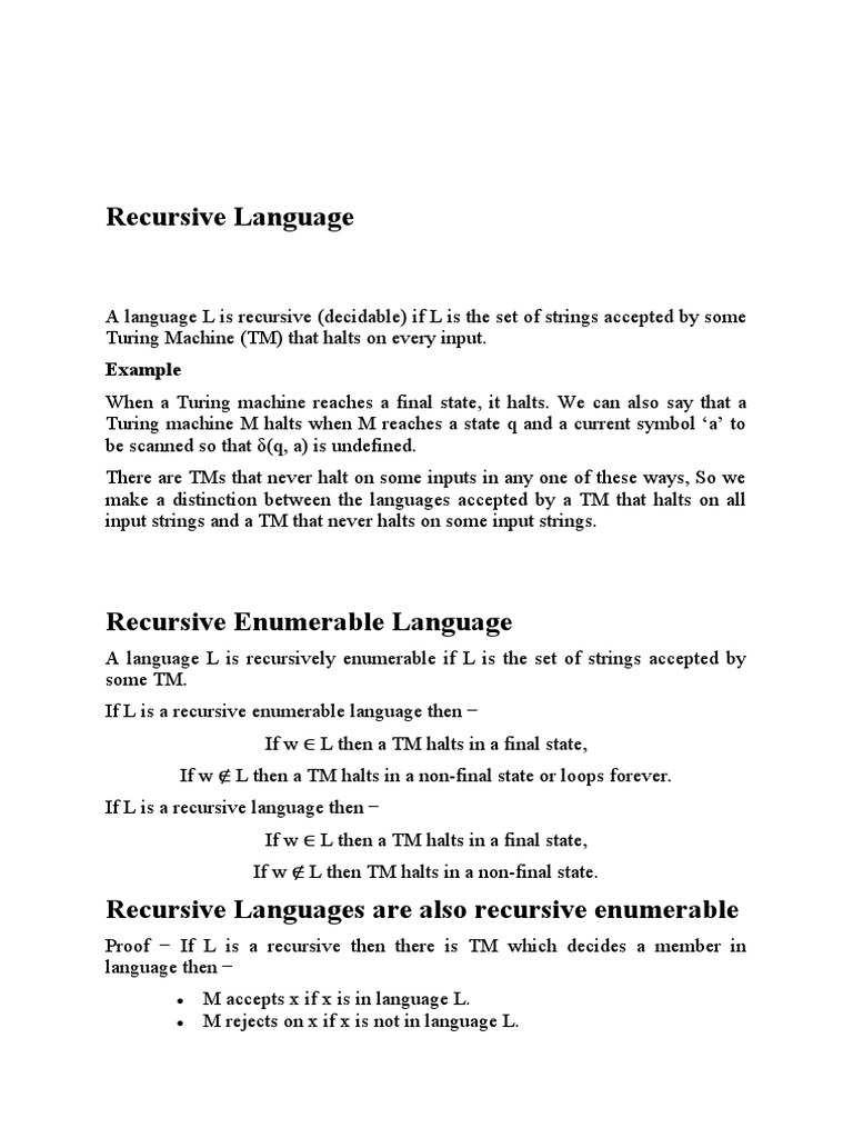 26-Recursive and Recursively Enumerable Languages-04-04-2023.docx | PDF