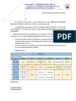 Calendario de exámenes quimestrales UEP Calasanz 2