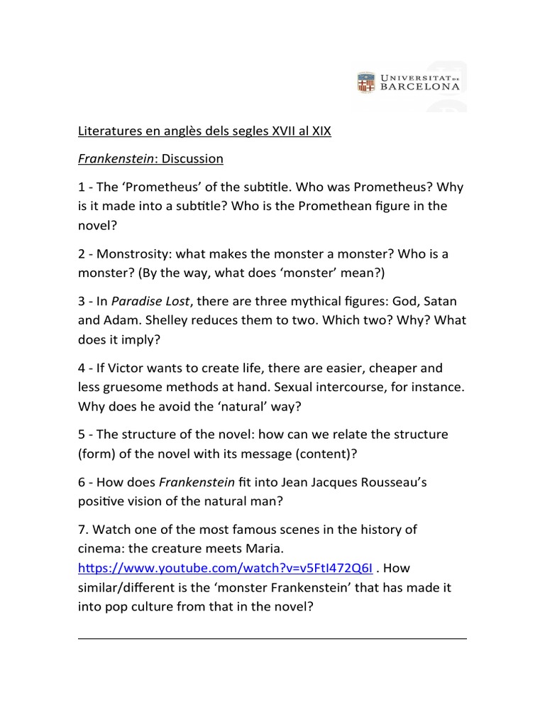 Frankenstein Questions Discussion PDF