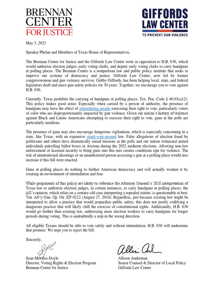 Brennan Center, Giffords Law Center Memo of Opposition to HB 636 PDF