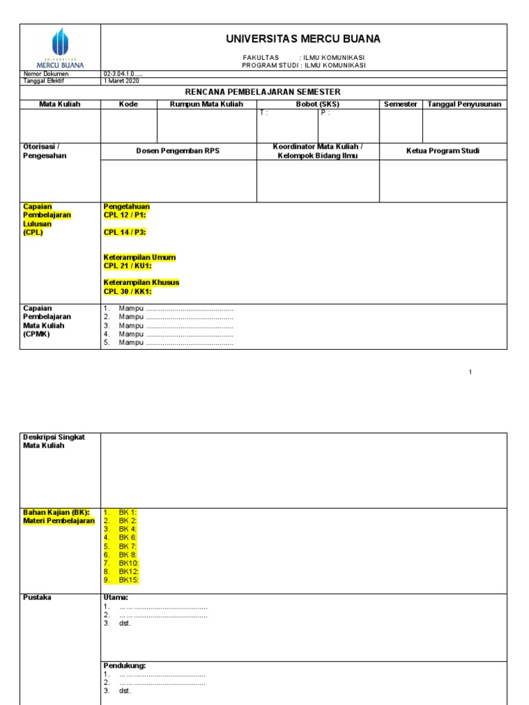Template RPS OBE Ilmu Komunikasi | PDF