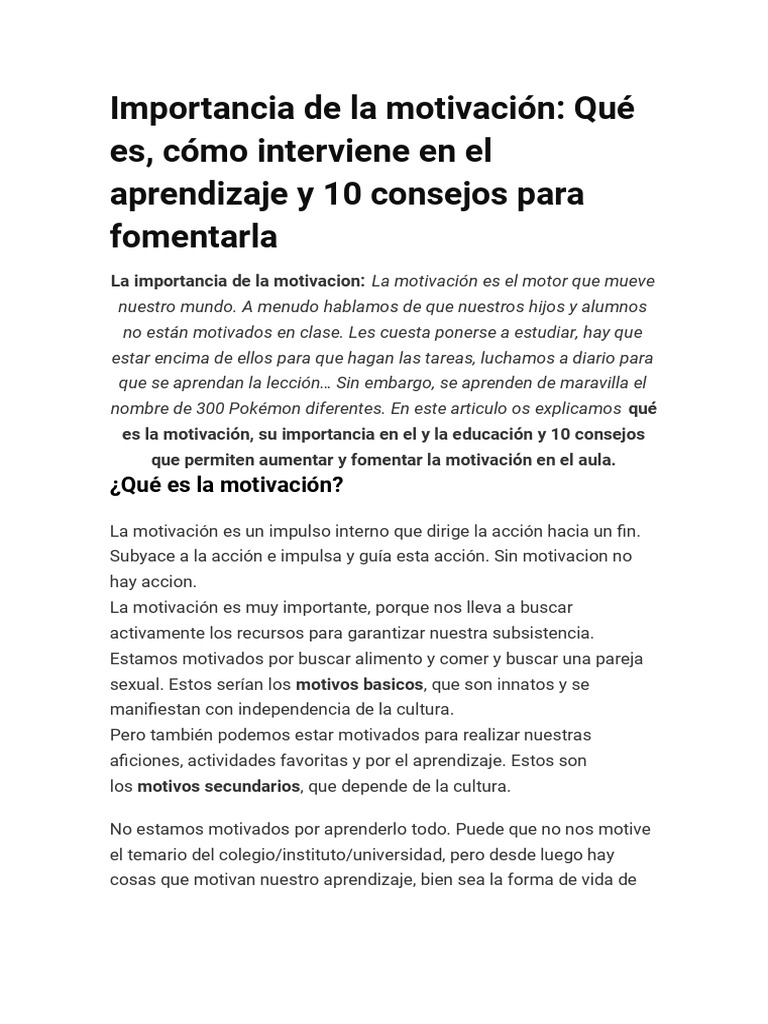 Importancia de La Motivación Clases | PDF