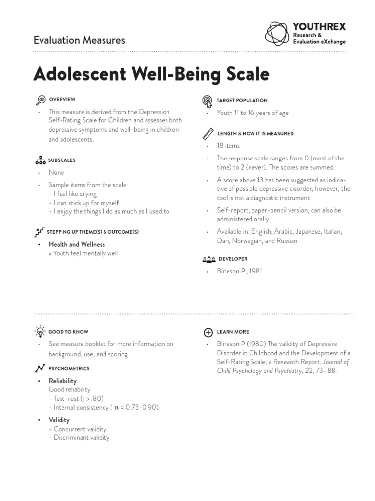 Adolescent Wellbeing Scale PDF | PDF