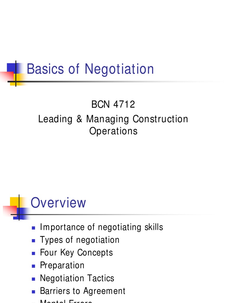 Basics of Negotiation: BCN 4712 Leading & Managing Construction ...