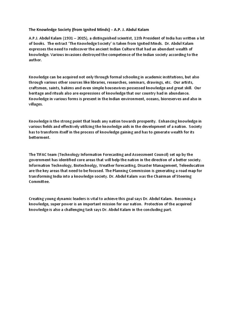The knowledge society from ignited minds a p j abdul kalam pdf