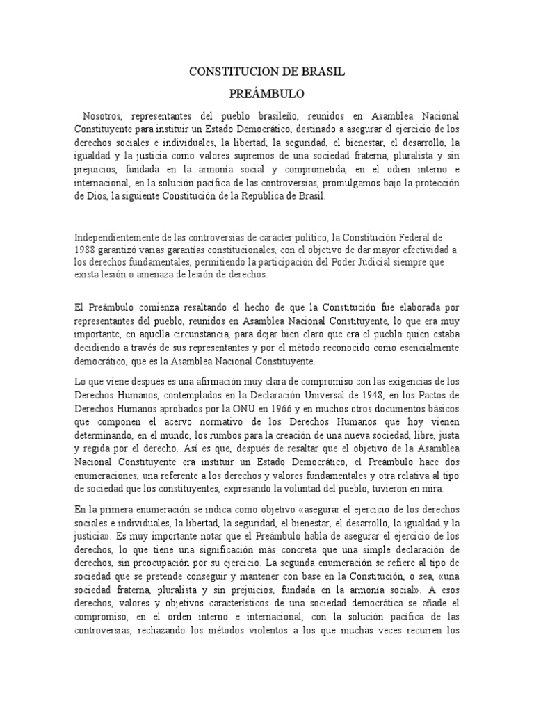 Preámbulo de la Constitución de Brasil 1988 | PDF