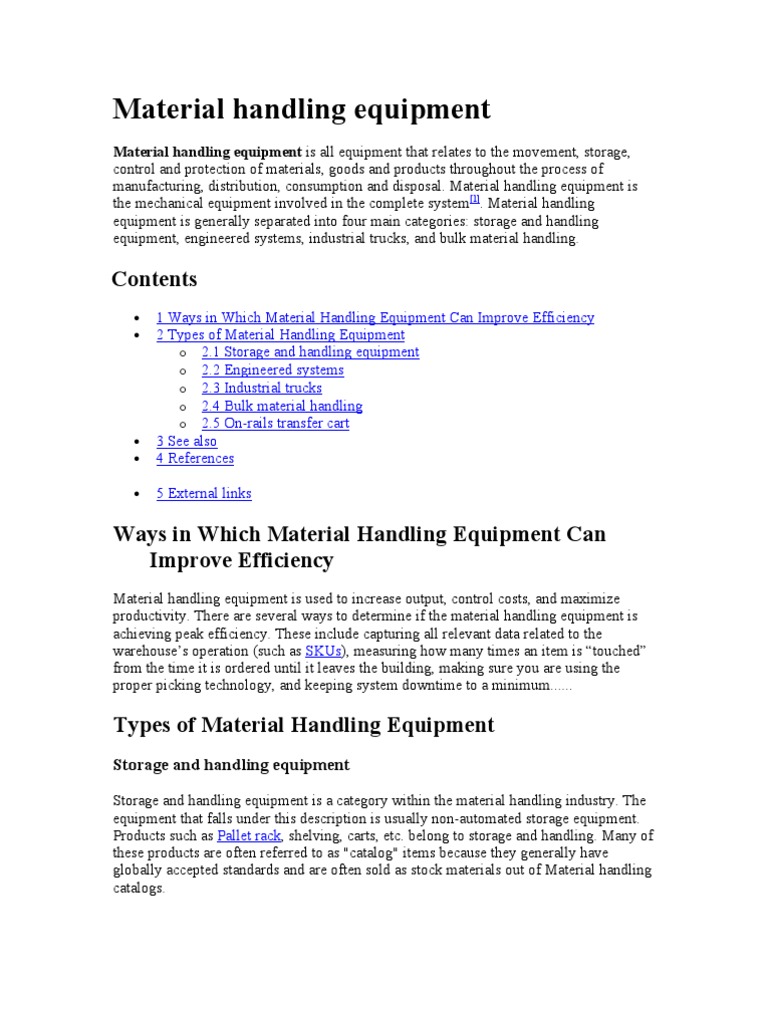 Material Handling Equipment PDF Warehouse Production And Manufacturing