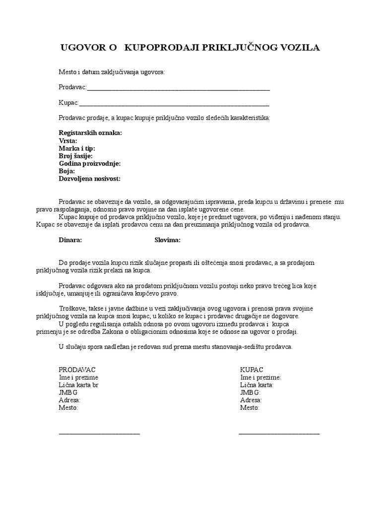 10 Ugovor o Kupoprodaji Motornog Vozila | PDF