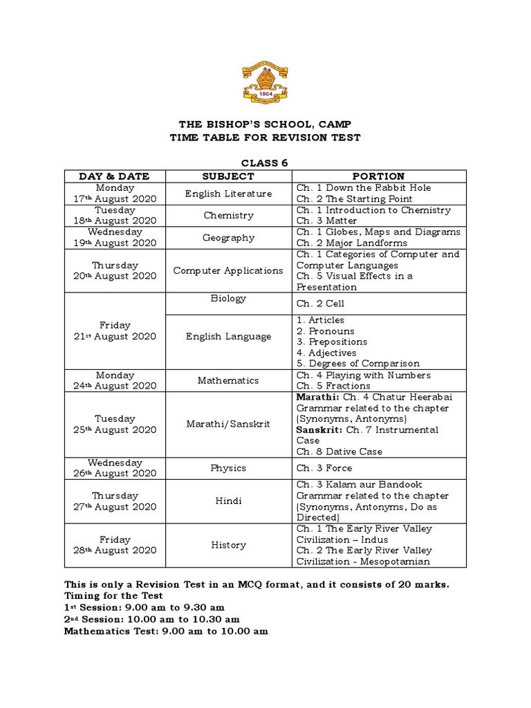 12082020110613timetable And Syllabus For Revison Test Class 6 Pdf