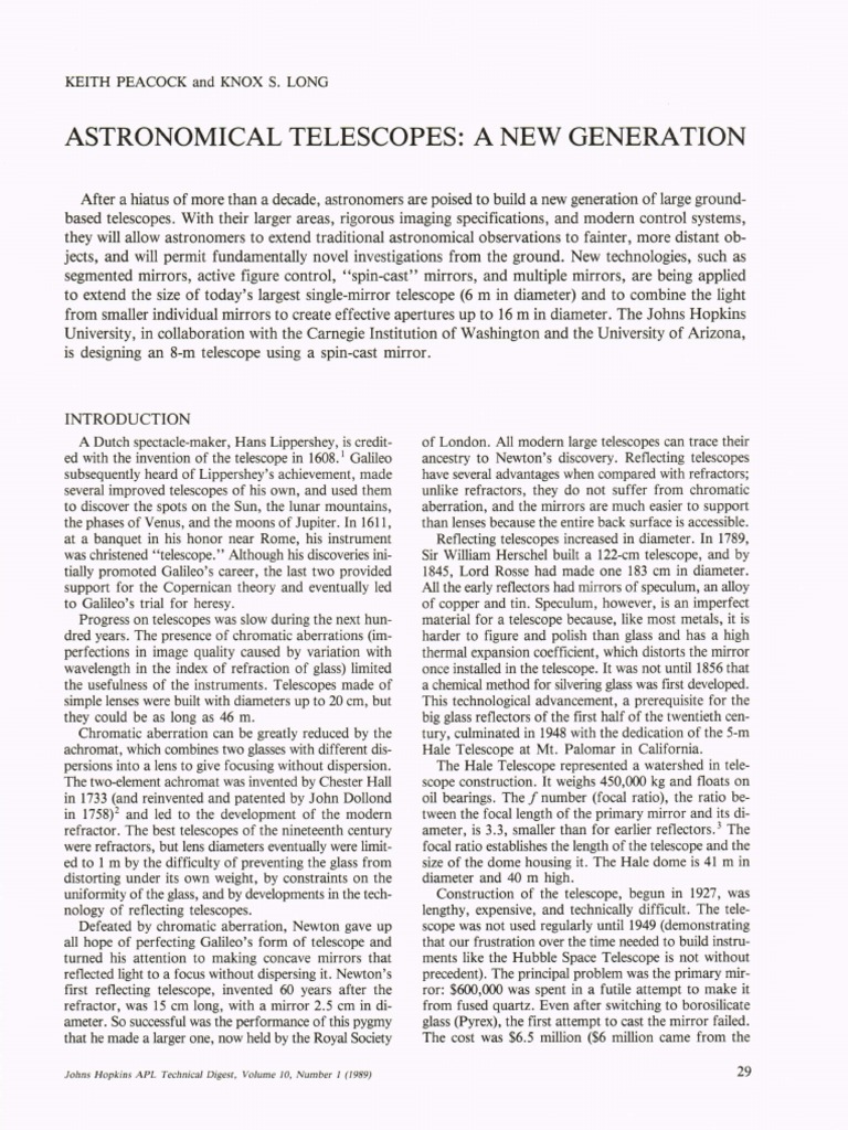 Astronomical Telescopes New Technologies Will Enable a New Generation