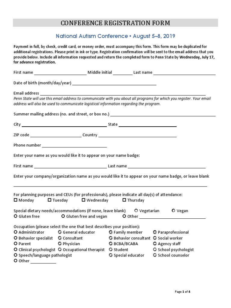 National Autism Conference Registration | PDF | Credit Card