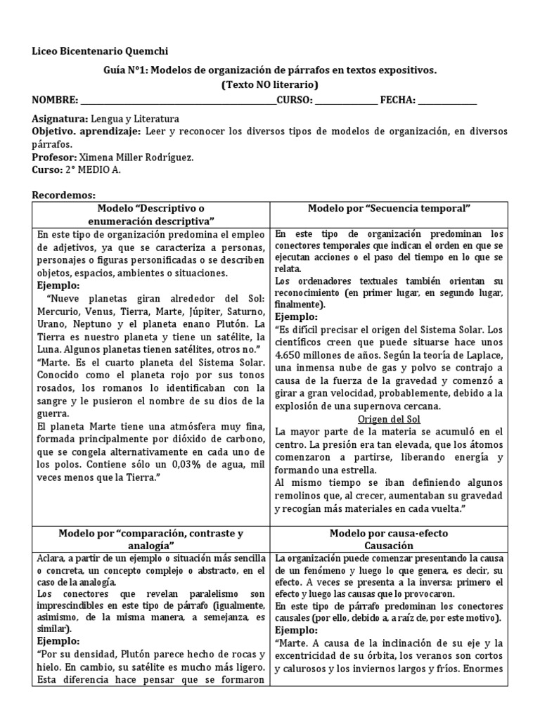2M - Modelos de Organización Texto Expositivo | PDF