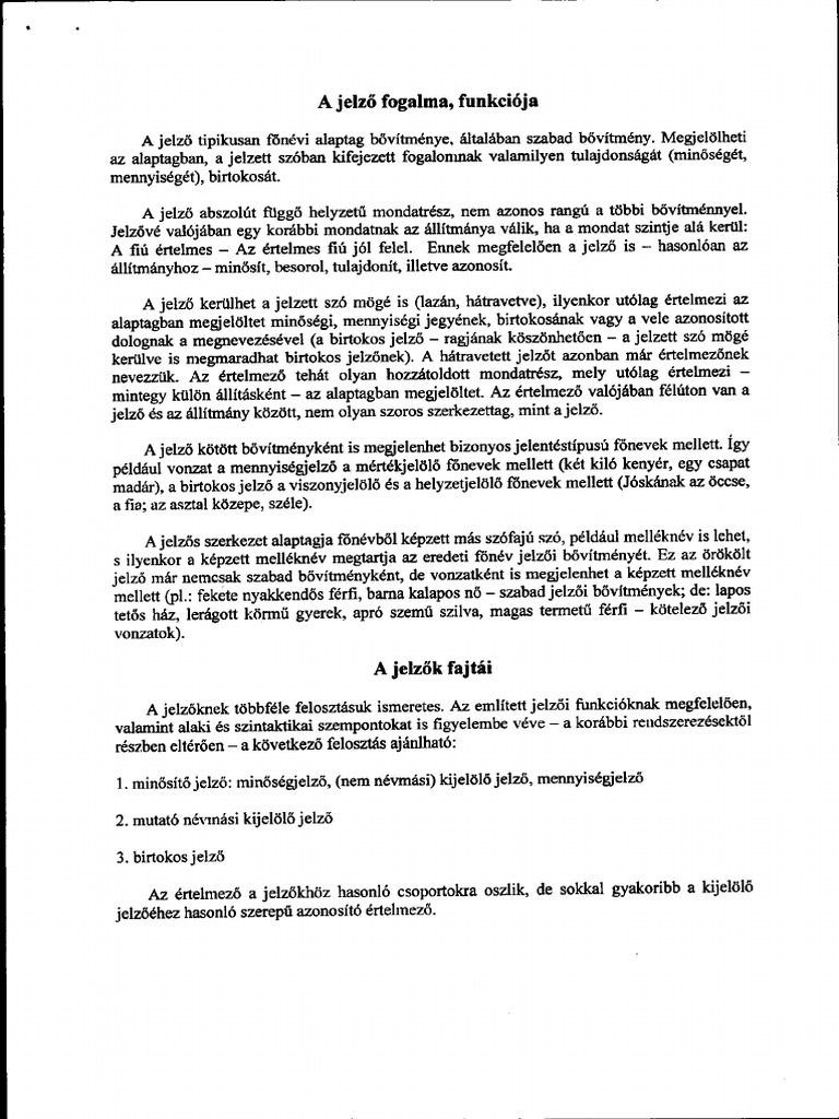 A Jelző Fogalma, Funkciója PDF | PDF