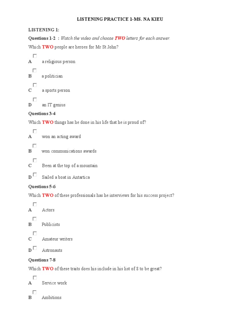 Listening Practice 1 | PDF