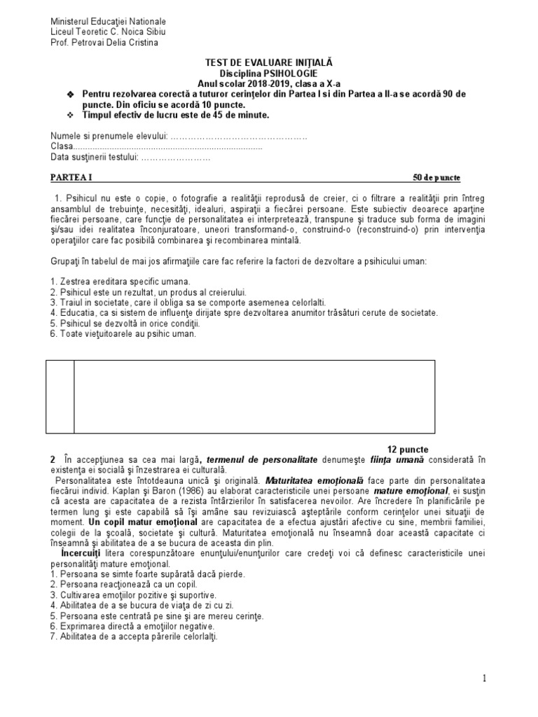 25 Test de Evaluare Initiala | PDF