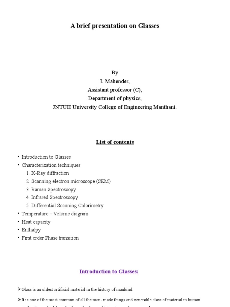Glasses PDF Infrared Spectroscopy Differential Scanning Calorimetry
