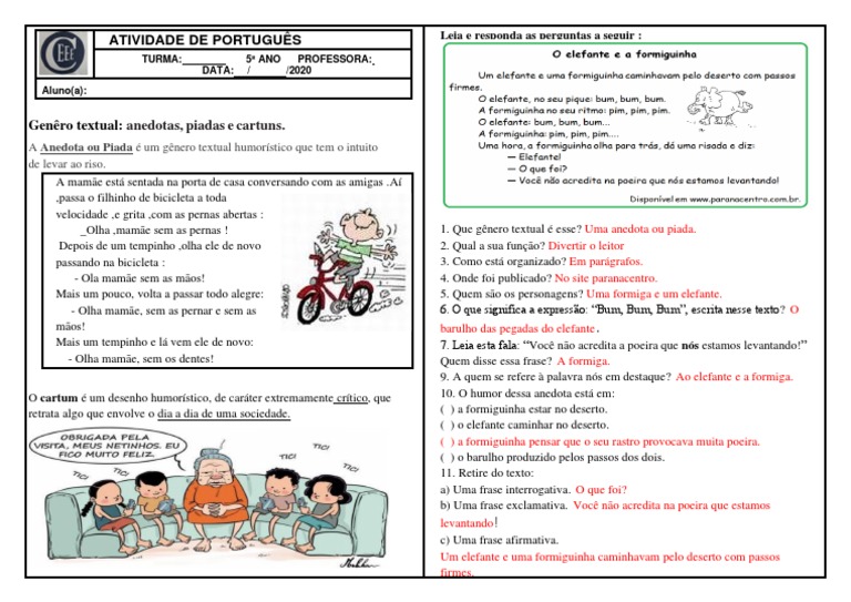 Genêro Textual Anedotas Piadas E Cartuns Pdf Pdf