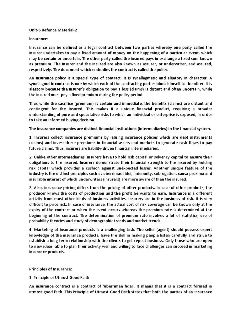 FMS - Unit 6 - Insurance PDF | PDF | Insurance | Vehicle Insurance