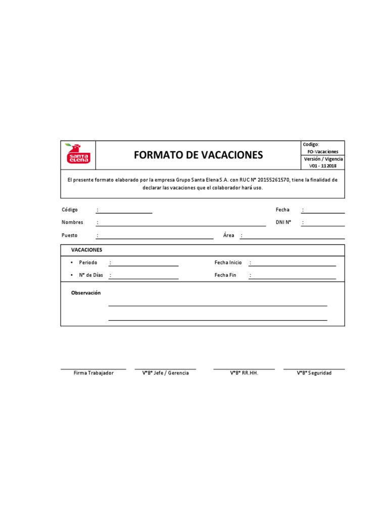 Solicitud Trabajador Carta De Vacaciones Foto