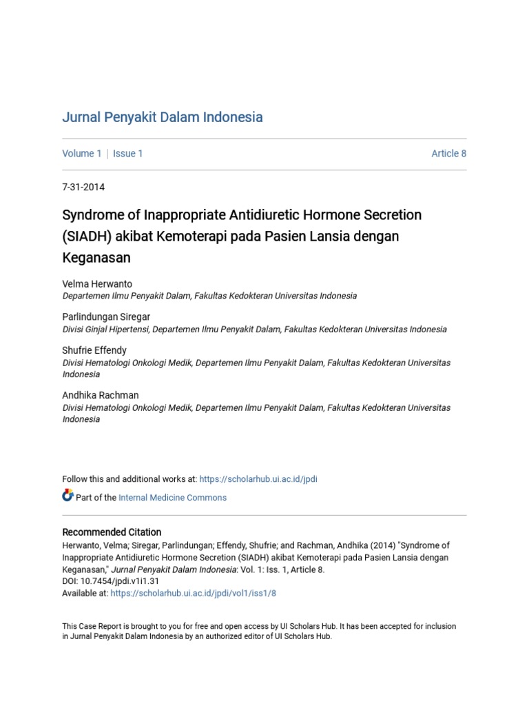 Syndrome of inappropriate antidiuretic hormone secretion siadh pdf pdf