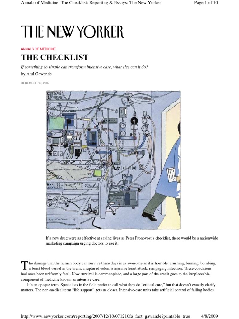 The Checklist Atul Gawande Pdf Pdf Intensive Care Unit