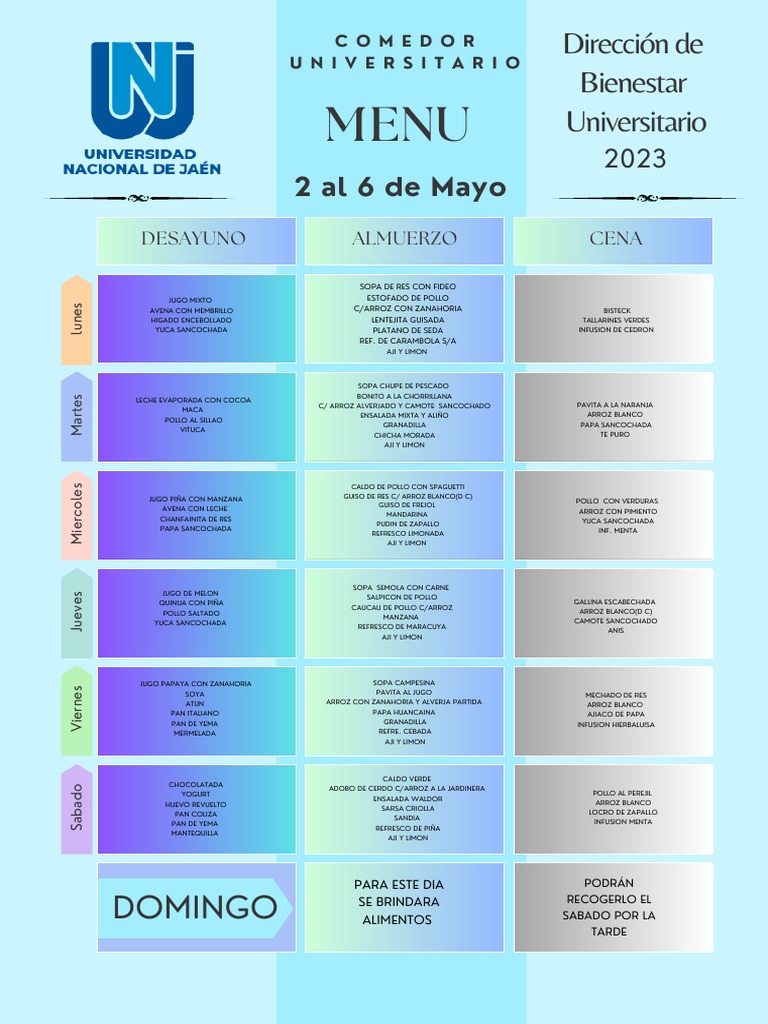 Menú comedor universitario 2023 | PDF