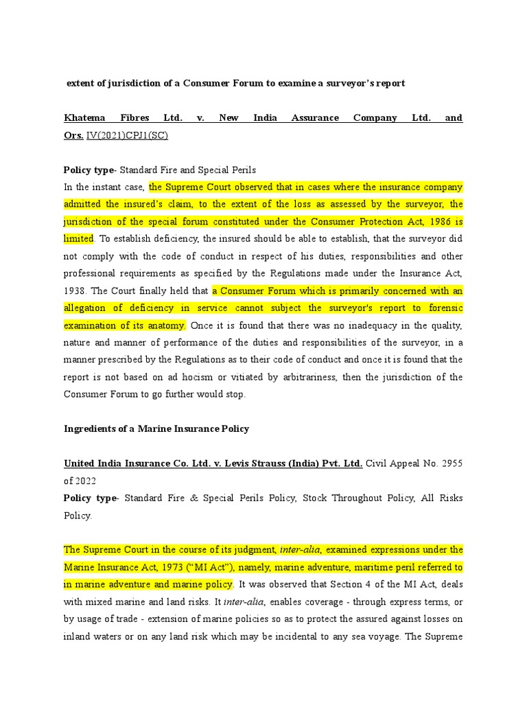 Consumer Forum Jurisdiction in Insurance Claims | PDF