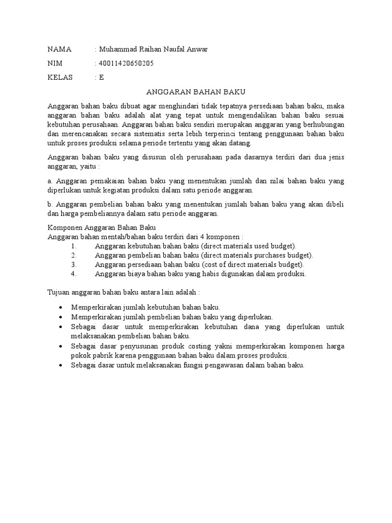 Rangkuman Anggaran Bahan Baku | PDF