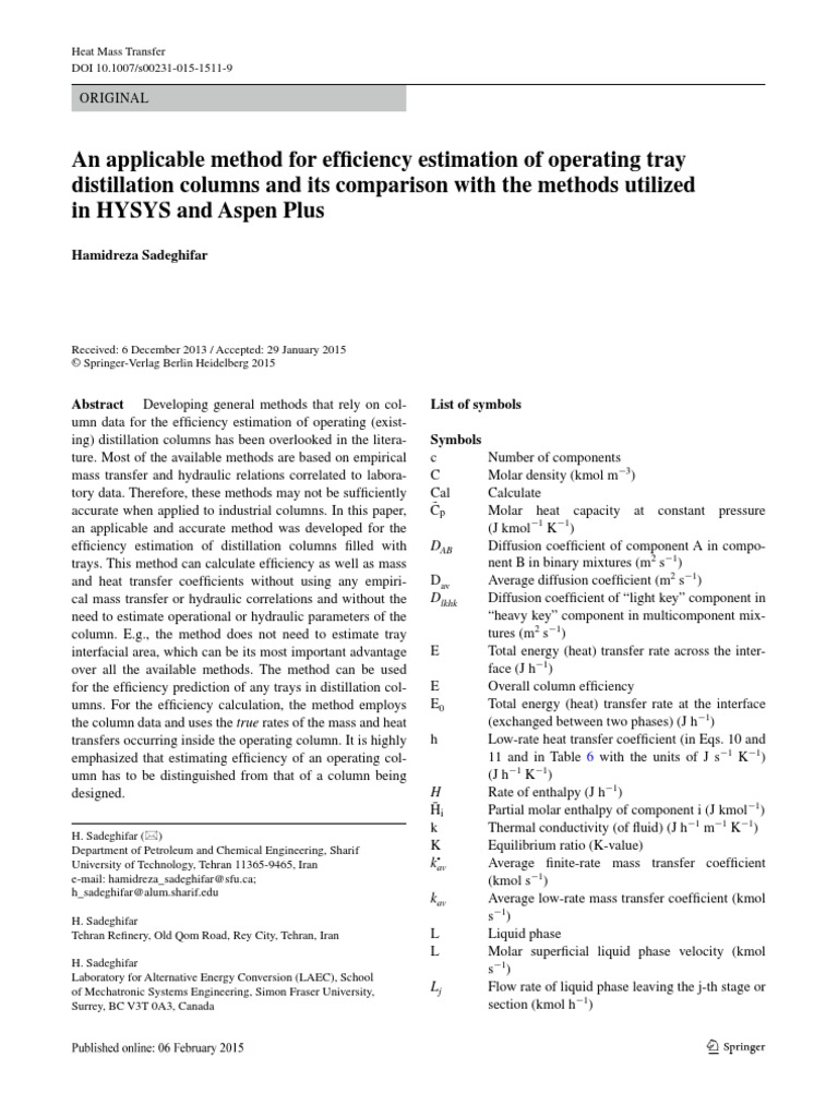 Tray Efficiency Determination PDF Heat Transfer Distillation
