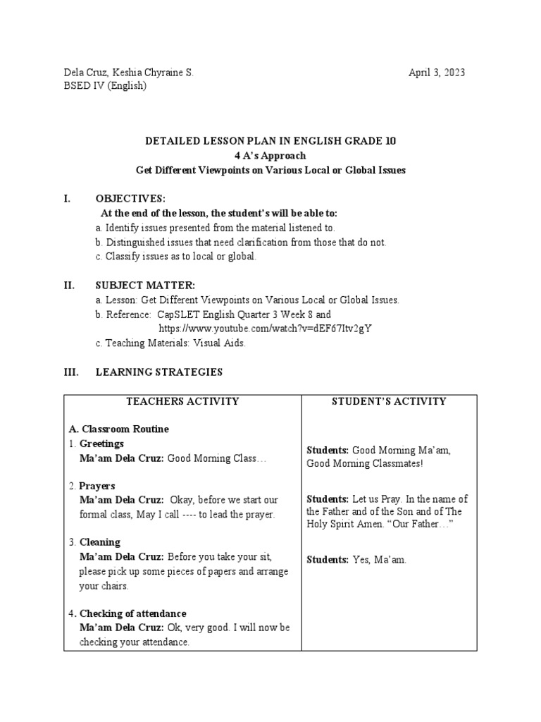 Lesson Plan: Viewpoints on Issues | PDF