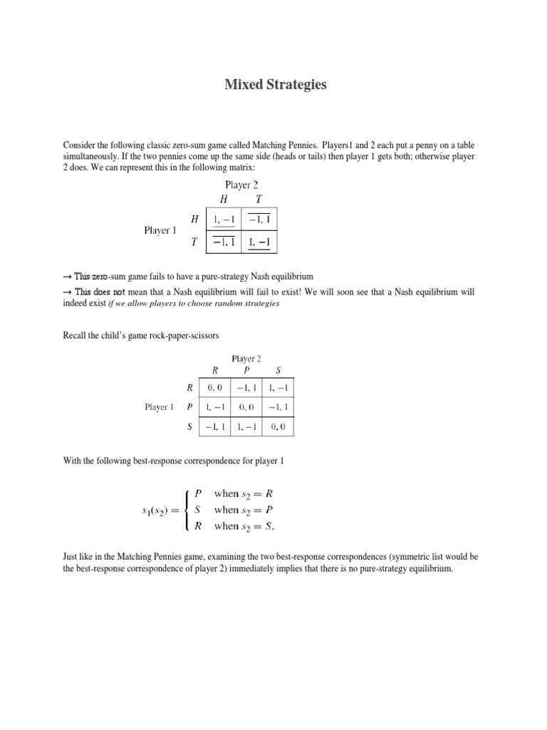 Mixed Strategy Nash Equilibrium Explained | PDF