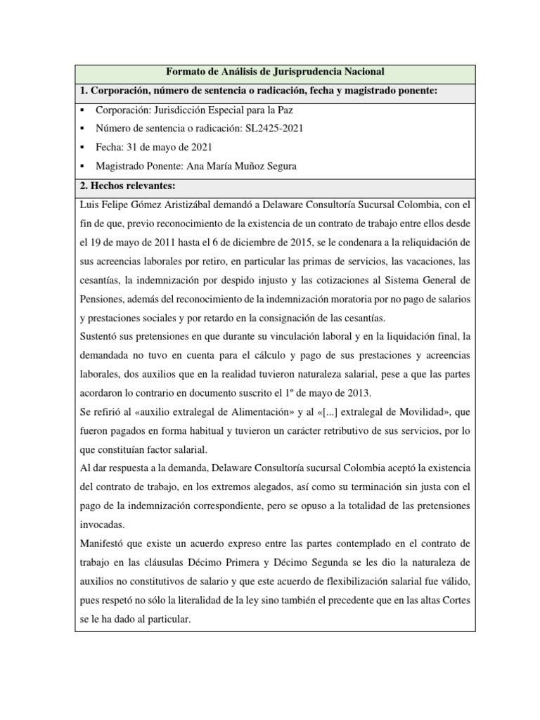 Sentencia SL2425-2021 PDF | Descargar gratis PDF | Salario | Justicia