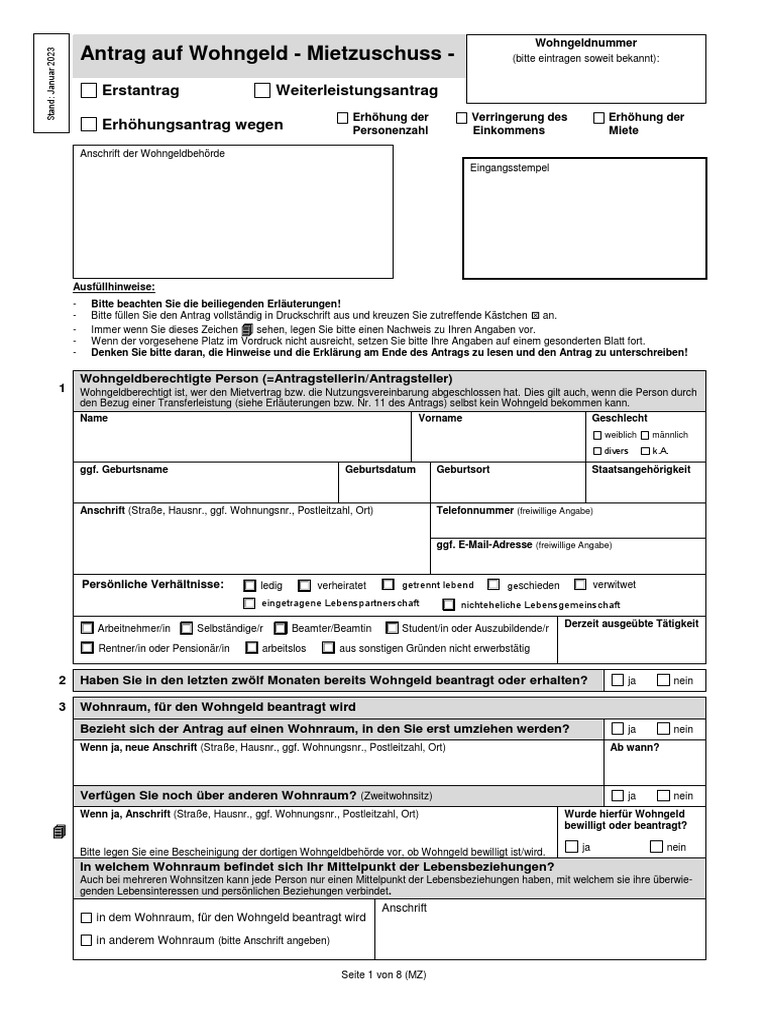 Antrag Auf Wohngeld Mietzuschuss PDF PDF