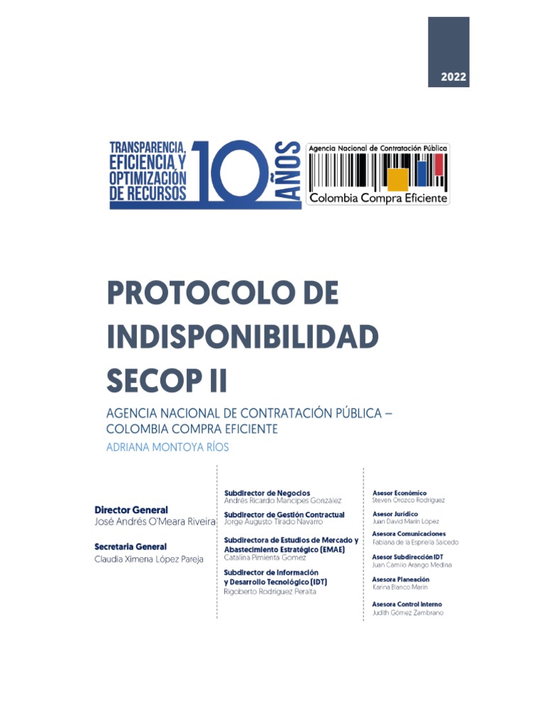 Protocolo Indisponibilidad SECOP II | PDF