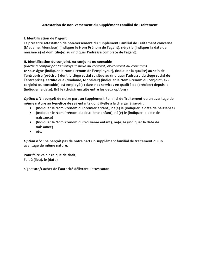 Attestation De Non versement SFT PDF