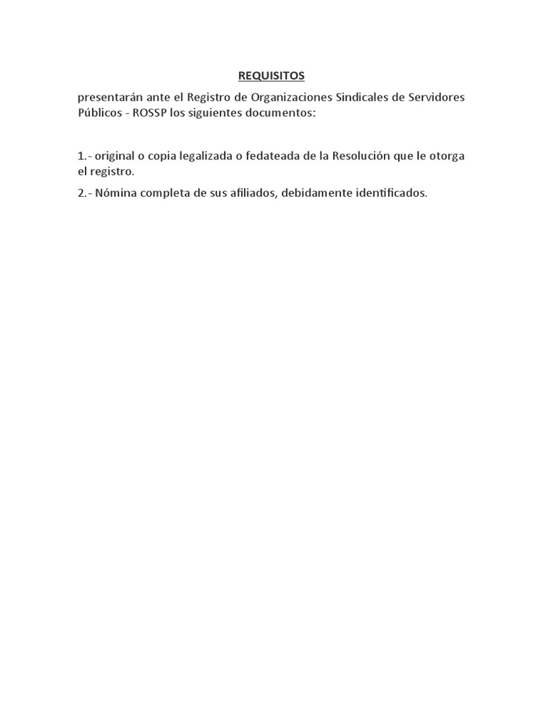 Requisitos para Registro Sindical ROSSP | PDF