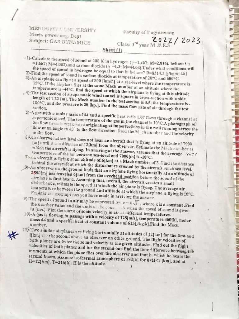 Gas Dynamics Solved Problems PDF PDF